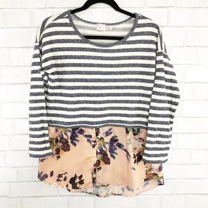 Postmark - Anthropologie Blue & White Striped Floral Top Women's Size Medium